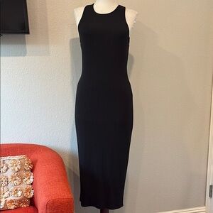 Marine Layer Black Ribbed Midi Dress